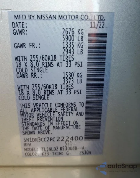 2023 Nissan Pathfinder Sl from USA, damaged, VIN 5N1DR3CC2PC222400